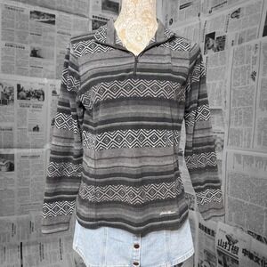 Eddie Bauer Geometric Stripe Fleece Quarter Zip Hoodie Women's Medium Pullover